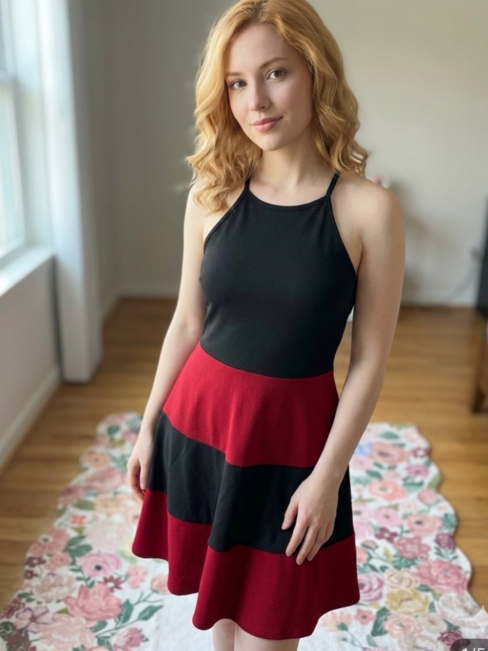 B Famous Women’s Black and Red Striped Dress